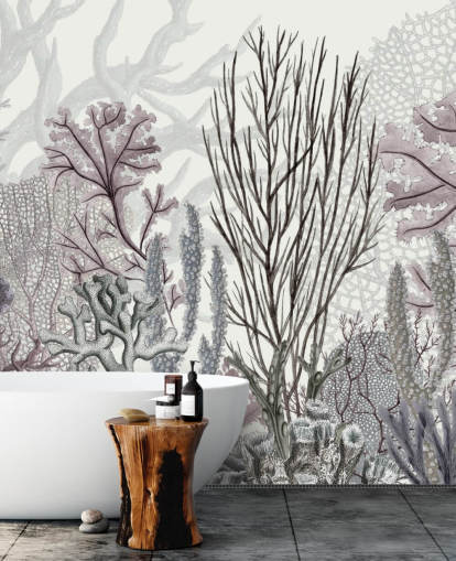 pastell lilla og blå korallrev tapet