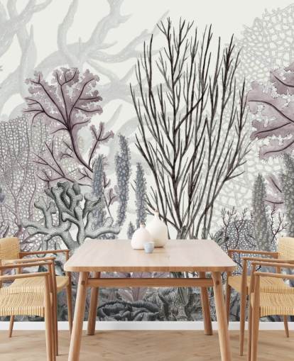 papel pintado arrecife de coral morado y azul pastel