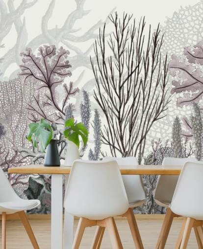 pastel paars en blauw koraalrif behang