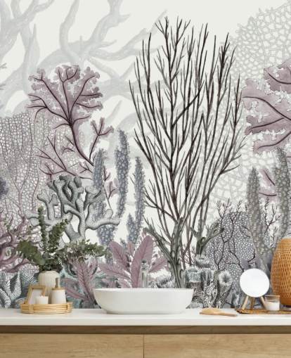pastel paars en blauw koraalrif behang