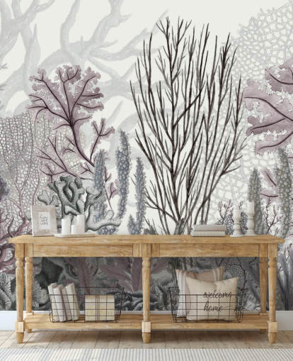 pastel paars en blauw koraalrif behang