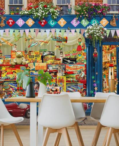 papel de parede frontal loja de brinquedos