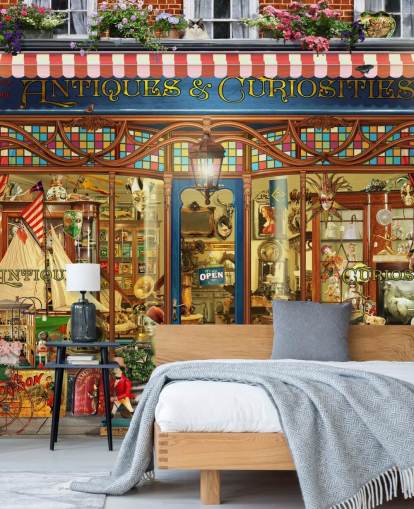 antiques shop facade wallpaper