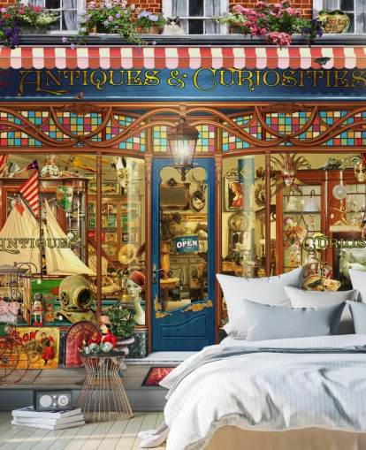 antiques shop facade wallpaper