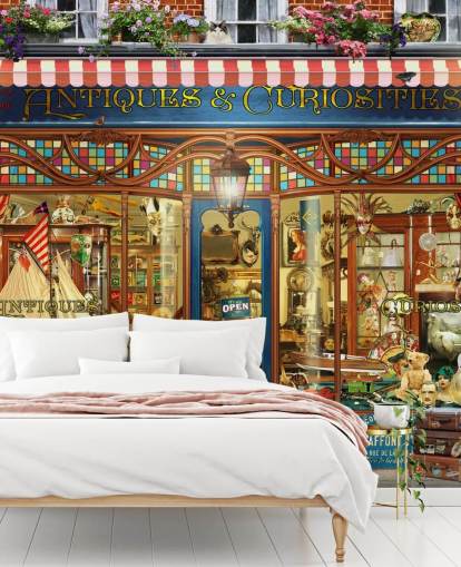 antiques shop facade wallpaper