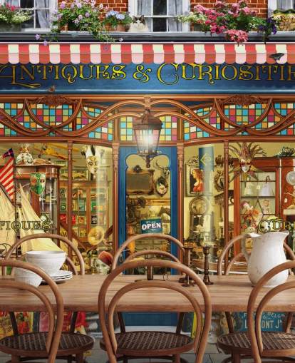 antiques shop facade wallpaper