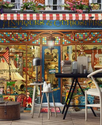 papier peint façade boutique d'antiquités