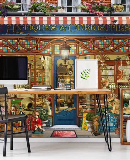 antiques shop facade wallpaper