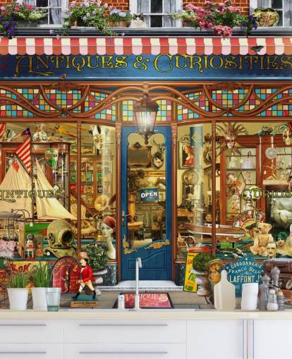 antiques shop facade wallpaper