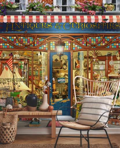 antiques shop facade wallpaper