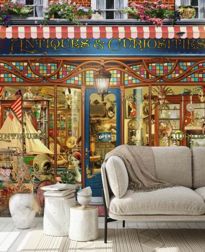 antiques shop facade wallpaper