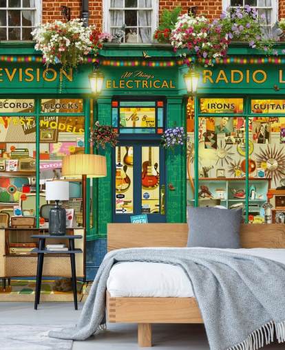 papel tapiz de fachada de tienda eléctrica