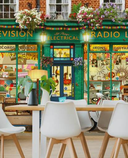 pretend electric shop front wallpaper