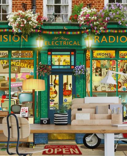 pretend electric shop front wallpaper