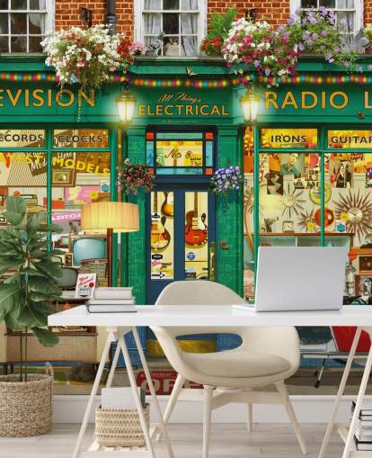 papel tapiz de fachada de tienda eléctrica