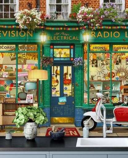 pretend electric shop front wallpaper