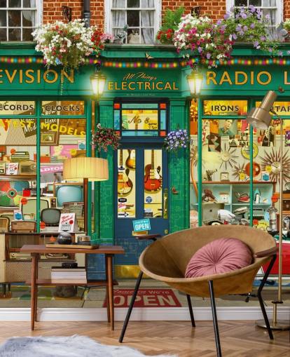 papel tapiz de fachada de tienda eléctrica