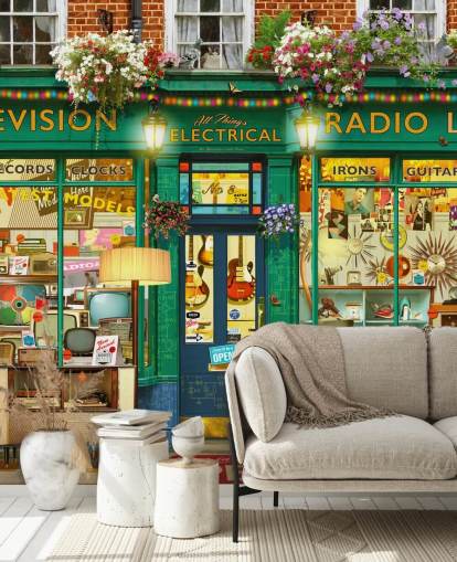 pretend electric shop front wallpaper