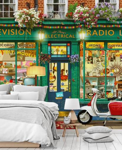 pretend electric shop front wallpaper