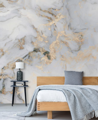 off white and gold tinted customisable marble wallpaper mural called Decadent Marble for kitchens, bathrooms or bedrooms
