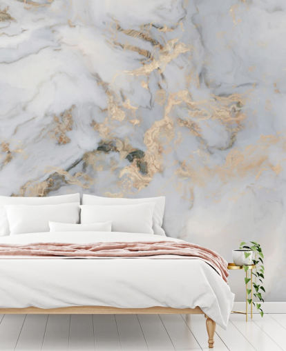 mural de papel pintado de mármol personalizable teñido de blanco y dorado llamado Decadent Marble para cocinas, baños o dormitorios mural de papel pintado de mármol personalizable teñido de blanco y dorado llamado Decadent Marble para cocinas, baños o dormitorios