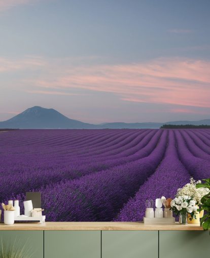 lila, individuell gestaltbares Lavendel-Tapeten-Wandbild namens Rows of Lavender