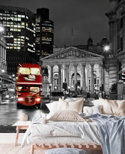 grey and red custom london bus wallpaper called Royal Exchange London for dining rooms