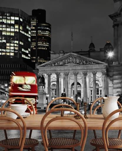grå og rød brugerdefineret london bus tapet kaldet Royal Exchange London til spisestuer grå og rød brugerdefineret london bus tapet kaldet Royal Exchange London til spisestuer