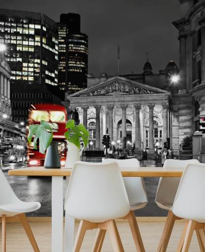 gray and red custom london bus wallpaper called Royal Exchange London for dining rooms