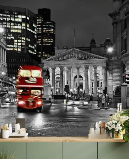 papel pintado gris y rojo personalizado para autobuses de Londres llamado Royal Exchange London para comedores papel pintado gris y rojo personalizado para autobuses de Londres llamado Royal Exchange London para comedores