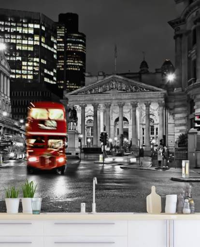gray and red custom london bus wallpaper called Royal Exchange London for dining rooms gray and red custom london bus wallpaper called Royal Exchange London for dining rooms