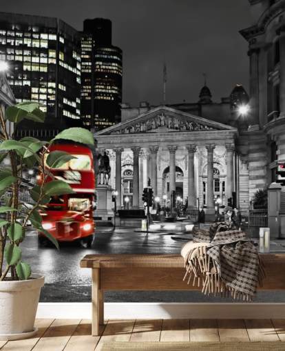 gray and red custom london bus wallpaper called Royal Exchange London for dining rooms gray and red custom london bus wallpaper called Royal Exchange London for dining rooms