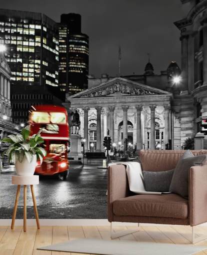 grå og rød brugerdefineret london bus tapet kaldet Royal Exchange London til spisestuer