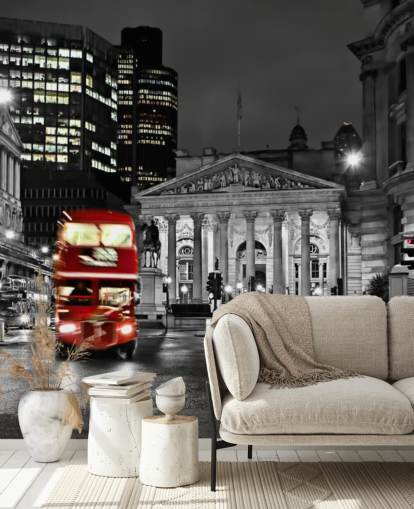 gray and red custom london bus wallpaper called Royal Exchange London for dining rooms