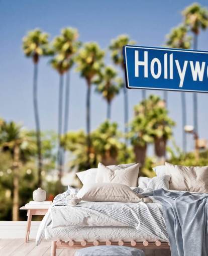 blauw teken van hollywood muurschildering