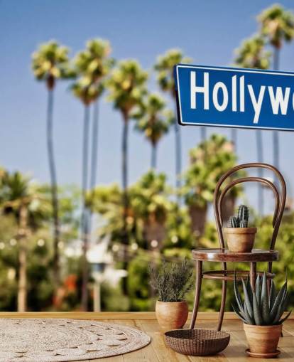 mural de pared signo azul de hollywood