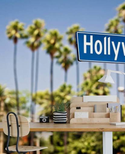 mural de pared signo azul de hollywood