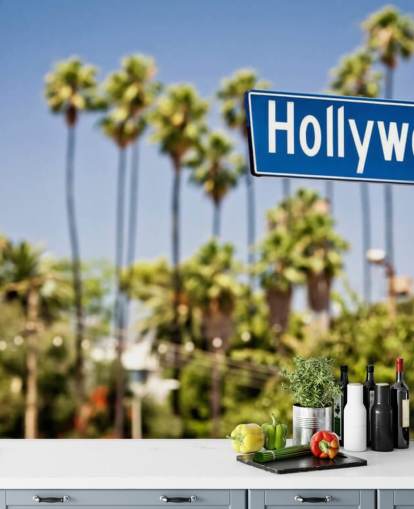blauw teken van hollywood muurschildering