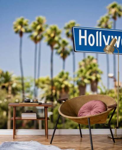 mural de pared signo azul de hollywood