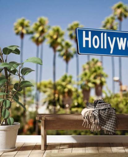 mural de pared signo azul de hollywood