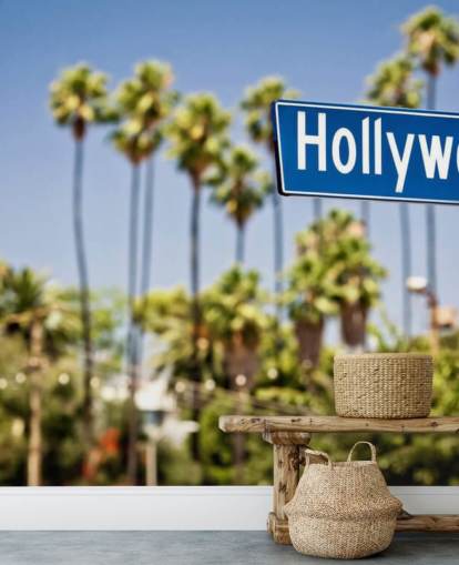 blauw teken van hollywood muurschildering