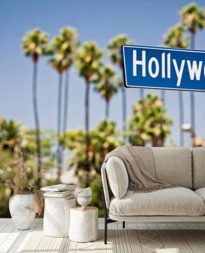 mural de pared signo azul de hollywood