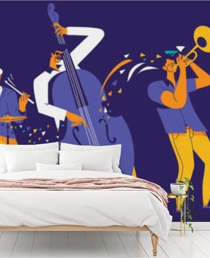 papel de parede músicos roxos e amarelos