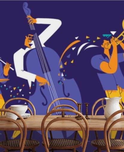 purple and yellow musicians wallpaper