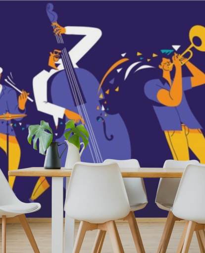 papier peint musiciens violet et jaune