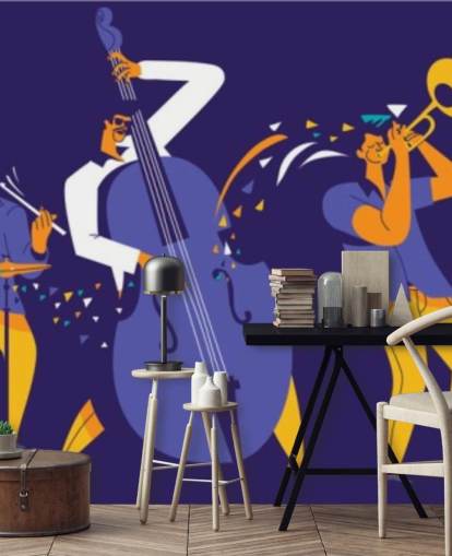purple and yellow musicians wallpaper