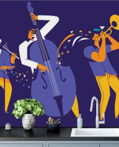 purple and yellow musicians wallpaper