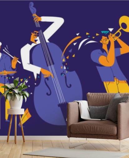 purple and yellow musicians wallpaper