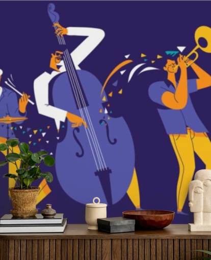 papier peint musiciens violet et jaune