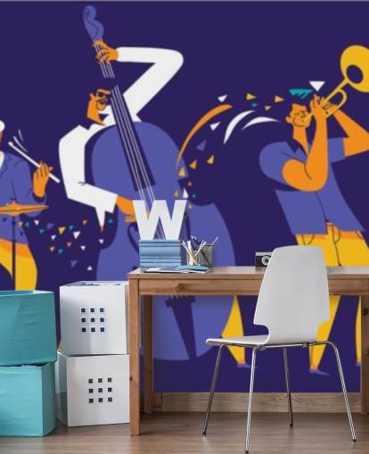 papel de parede músicos roxos e amarelos